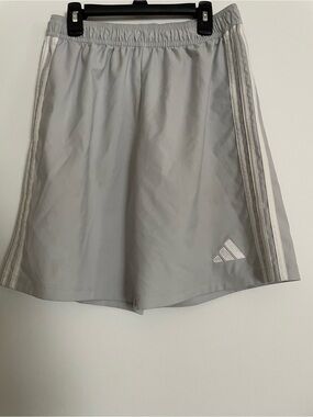 adidas Boys XL Light Gray Athletic Shorts with White Stripes